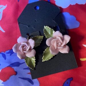 Vintage Stamped HOBE Rose Earrings
